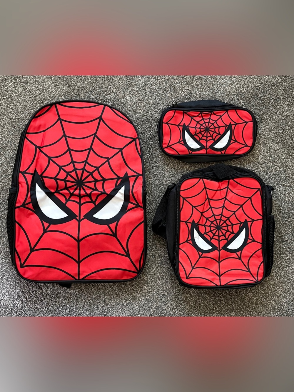 Red Spider-Web Backpack Set with Bold Graphic Eyes